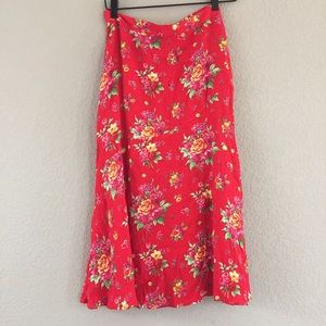 & Other Stories Red Floral Midi Skirt Size 6